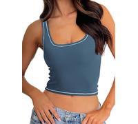 Danysu Canotta da donna a costine imbottita per allenamento top con scollo quadrato crop canotta aderente di base, Imposta la vela, Medium