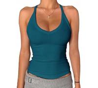 Danysu Canotta da donna, scollo a V, Racerback, imbottita, a costine, lunga, aderente, Basic Cami Tops, L