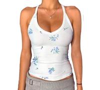 Danysu Canotta da donna, scollo a V, Racerback, imbottita, a costine, lunga, aderente, Basic Cami Tops, M