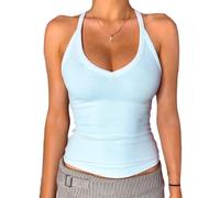 Danysu, canotta da donna, scollo a V, Racerback, imbottita, a costine, lunga, aderente, Basic Cami Tops, M