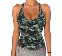 Danysu Canotta da donna, scollo a V, Racerback, imbottita, a costine, lunga, aderente, Basic Cami Tops, S