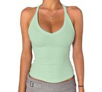 Danysu Canotta da donna, scollo a V, Racerback, imbottita, a costine, lunga, aderente, Basic Cami Tops, verde menta, M