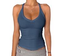 Danysu Canotta da donna, scollo a V, Racerback, imbottita, a costine, lunga, aderente, Basic Cami Tops, XL