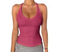 Danysu Canotta da donna, scollo a V, Racerback, imbottita, a costine, lunga, aderente, Basic Cami Tops, XS