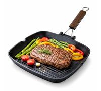 DANYX Bistecchiera Antiaderente 3 Strati Piastra Grill Manico Pieghevole Salvaspazio Made in Italy (28x28cm)