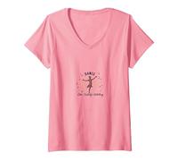Danza Come Nessuno Guardando gioioso Silhouette Maglietta con Collo a V, Donna, Rosa, XXL