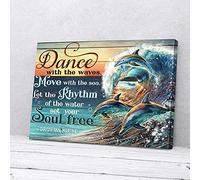 Danza con le onde, tramonto, mare, delfini, stampe su tela, arte murale