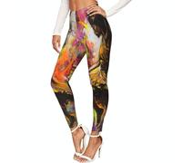 Danza con musica stampa stretch leggings per le donne, lunghezza intera lounge yoga, Nero , S