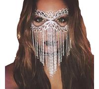 Danza del ventre per strass per velo pendente di cristallo novità strumento di styling dei capelli per maschera strass per le donne, Argento, Taglia unica