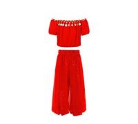 Danza del Ventre Set Vestito Costume Ragazza Belly Dance Paillettes Indiano Costum Ragazze Costume da Esibizione di Danza del Ventre in Due Pezzi Tango Vestito da Ballo Latino