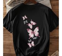 Danza delle Farfalle: una comoda e morbida t-shirt nera in cotone con stampa, perfetta per il tuo look casual da tutti i giorni L,M,S,XLPianteCotone
