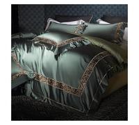 DAO-UPPSE Luxury Cotton Bedding Set 4Pcs Duvet Cover Sheet Pillowcases all Seasons Gold Green Pink Queen King Size(Green,220 * 240cm/87 * 95in)
