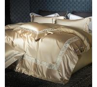 DAO-UPPSE Luxury Cotton Bedding Set 4Pcs Duvet Cover Sheet Pillowcases all Seasons Gold Green Pink Queen King Size(Gold,220 * 240cm/87 * 95in)
