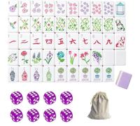 DAO-UPPSE Set Mahjong acrilico a 4 strati 160 tessere - Gioco da viaggio americano con borsa da trasporto con incisione trasparente Dadi 10 colori(Light Purple)