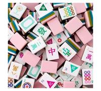 DAO-UPPSE Set Mahjong acrilico a 4 strati 160 tessere - Gioco da viaggio americano con borsa for il trasporto con incisione trasparente Rosa chiaro Rosa Viola Verde Verde acqua Rosso(Pink)