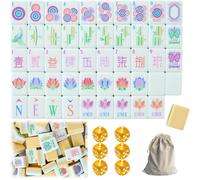 DAO-UPPSE Set Mahjong da 160 pezzi a 4 strati - Gioco da viaggio americano in acrilico con tessere vuote e borsa(Light yellow)