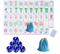 DAO-UPPSE Set Mahjong da 160 pezzi a 4 strati - Gioco da viaggio americano in acrilico con tessere vuote e borsa(Light blue)