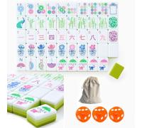 DAO-UPPSE Set Mahjong in acrilico a 3 colori con 160 tessere - Gioco americano portatile con tessere trasparenti incise e custodia(Green)