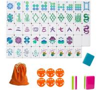 DAO-UPPSE Set Mahjong in acrilico da 160 pezzi - Gioco da viaggio a 4 strati con dadi e custodia(Blu)