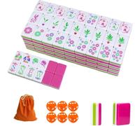 DAO-UPPSE Set Mahjong in acrilico da 160 pezzi - Gioco da viaggio a 4 strati con dadi e custodia(Rose red 2)