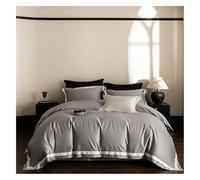 DAO-UPPSE Soft Cotton Bedding Set 4Pcs Duvet Cover Sheet Pillowcases all Seasons Green Pink Gray Apricot Queen King Size(Gray,220 * 240cm/87 * 95in)