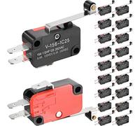 DAOKAI 20PCS V-156-1C25 Microinterruttore 125V/250V 16A con Leva Cerniera a Rotolo Lungo Momentaneo SPDT Pulsante A Scatto Finecorsa per Apparecchiature Elettroniche