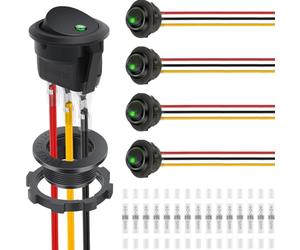 DAOKAI Interruttore LED rotondo 20A 12V DC fino Toggle SPST 20mm Interruttore luminoso LED verde con cavo a molla 3Pin 2Position On-Off controllo per auto camion Rocker - 5pcs