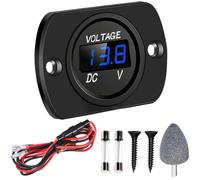DAOKAI Misuratore di tensione della batteria, voltmetro auto DC12V 24V, pannello di visualizzazione digitale a LED impermeabile rotondo Volt Tester Gauge Meter con terminali (Display LED blu)