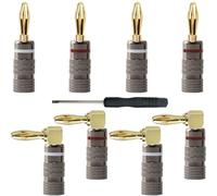 DAOKAI Spine a banana da 4 mm Connettori a banana per altoparlanti placcati in oro 24K, vite chiusa senza saldatura + connettore jack audio a 90 gradi, per cavi di altoparlanti(8pcs/4pair)
