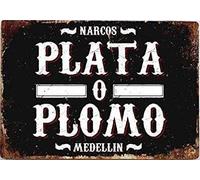 DAOLEG Targa in metallo vintage Narcos Plata O Plomo decorazione da parete per bar bar bar giardino 20,3 x 30,5 cm