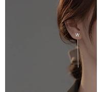 DAOMEI Vero Argento Sterling 925 Moda Ciondola 26 Lettera Nappa Catena Orecchini Pendenti per Figlia Ragazze Gioielleria