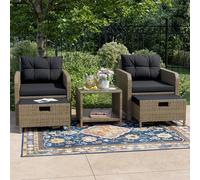 DAONEG Balcony Furniture 5 Piece Patio Conversation Set, PE Wicker Rattan Outdoor Lounge Chairs with Soft Cushions 2 Ottoman&Glass Table for Porch, Lawn-Brown Wicker (Brown)