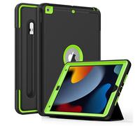 DAORANGE Cover per iPad 9a / 8a / 7a Generazione, Custodia Cover per iPad 10.2 2021/2020/2019, Robusto Pesante Antiurto Caso con portapenne, Supporto Trifold e Auto Svegliati/Sonno (Nero/Verde)