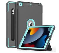 DAORANGE Custodia per iPad 9a / 8a / 7a Generazione, Custodia per iPad 10.2 2021/2020/2019, Robusto Pesante Antiurto Caso con portapenne, Supporto Trifold e Auto Svegliati/Sonno (Grigio/Azzurro)