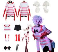 Daotutu Anime Hazbin Hotel Cosplay Costume Ruolo Angel Dust Uniforme Set Fancy Dress Up Vestito Completo Halloween Dress Up Suit con Parrucca per Donne Ragazze (M)