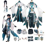 Daotutu Dan Heng Honkai Star Rail Cosplay Costume Outfit per Uomini Ruolo Sunday Verde Uniforme Set Fancy Dress Up Vestito Completo Halloween Dress Up Suit con Parrucca Gilet Copricapo (M)