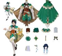 Daotutu Genshin Impact Cosplay Costume Ruolo Venti Cosplay Uniforme Set Fancy Dress Up Vestito Completo Halloween Dress Up Suit con Parrucca (M)