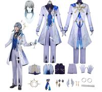 Daotutu Sunday Honkai Star Rail Cosplay Costume Outfit per Uomini Ruolo Dan Heng Blu Uniforme Set Fancy Dress Up Vestito Completo Halloween Dress Up Suit con Parrucca Gilet Copricapo (M)