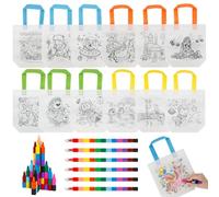 DAOUZL Borsa Graffiti Fai da Te per Bambini, 12pcs Borsette da Colorare e 6pcs Pastelli per Bambini Impilabili(12 Colori in 1), per le Attività dei Bambini, Giochi di Compleanno per Bambini