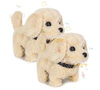 DAOUZL Cane Giocattolo Interattivo, 2 Cagnolini Elettronici che Camminano, Abbaino e Scuotono la Coda - Peluche Cane Realistico con Funzioni e Suoni - Idea Regalo per Bambini di 2 3 4 5 6 Anni