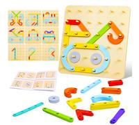 DAOUZL Montessori Pegboard Puzzle, Geometria Tavola Forma Puzzle con Carte, Montessori Puzzle da Tavola Geoboard in Legno, Giochi Educativi Montessori per Bambini 3 4 5 anni