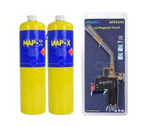 Dapetz ® Mapp Pro - Torcia a gas e 2 bombolette a gas per saldatura, brasatura, bruciatura, scongelamento, trattamento termico, bombola gialla per torcia a getto