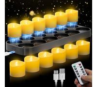 daphomeu 12 lumini a LED ricaricabili con telecomando e funzione timer, stazione di ricarica magnetica, funzionamento 100 H+, candele elettriche tremolanti per decorazioni natalizie e decorazioni da