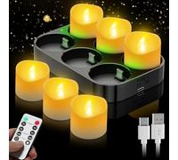 daphomeu 6 lumini a LED ricaricabili con telecomando, tealight elettrici con timer e stazione di ricarica USB-C candele senza fiamma per decorazione da tavolo, feste, casa