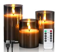 daphomeu Candele a LED ricaricabili con telecomando e timer, candele elettriche a LED tremolanti per decorazione della casa, matrimoni, feste, Halloween, Natale, 3D, in vetro grigio