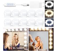 daphomeu USB Luci per Specchio da Trucco con adattatore, 10 Lampadine Dimmerabili, Luci da Specchio Hollywood con 3 Modalità Colore, Make Up Luce a LED per Trucco Cosmetico Bagno