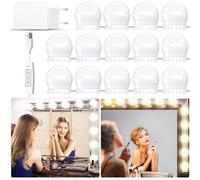 daphomeu USB Luci per Specchio da Trucco con adattatore, 14 Lampadine Dimmerabili, Luci da Specchio Hollywood con 3 Modalità Colore per Trucco Cosmetico Bagno