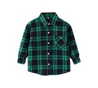 DaPongZhi Camicia Quadri Maniche Lunghe per Ragazzi Camicie Button Down per Bambini Estivi Maglietta a Quadri per 1-8 Anni,T-Shirt in Morbido Cotone,Casual, Lavabile in Lavatrice (Green, 5-6 Years)