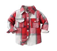 DaPongZhi Camicia Quadri Maniche Lunghe per Ragazzi Camicie Button Down per Bambini Vestiti Estivi a Quadri,Camicie Uniformi, Camicia con BottoniScozzesi, vestibilità Regolare (Red, 2-3 Years)