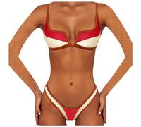 DaPongZhi Costumi da Bagno Donna Due Pezzi Costume Mare Push up Sexy Set Bikini Brasiliana Perizoma Vita Bassa Triangolo Spiaggia Swimwear Regolabile Bikini (1-Red, M)